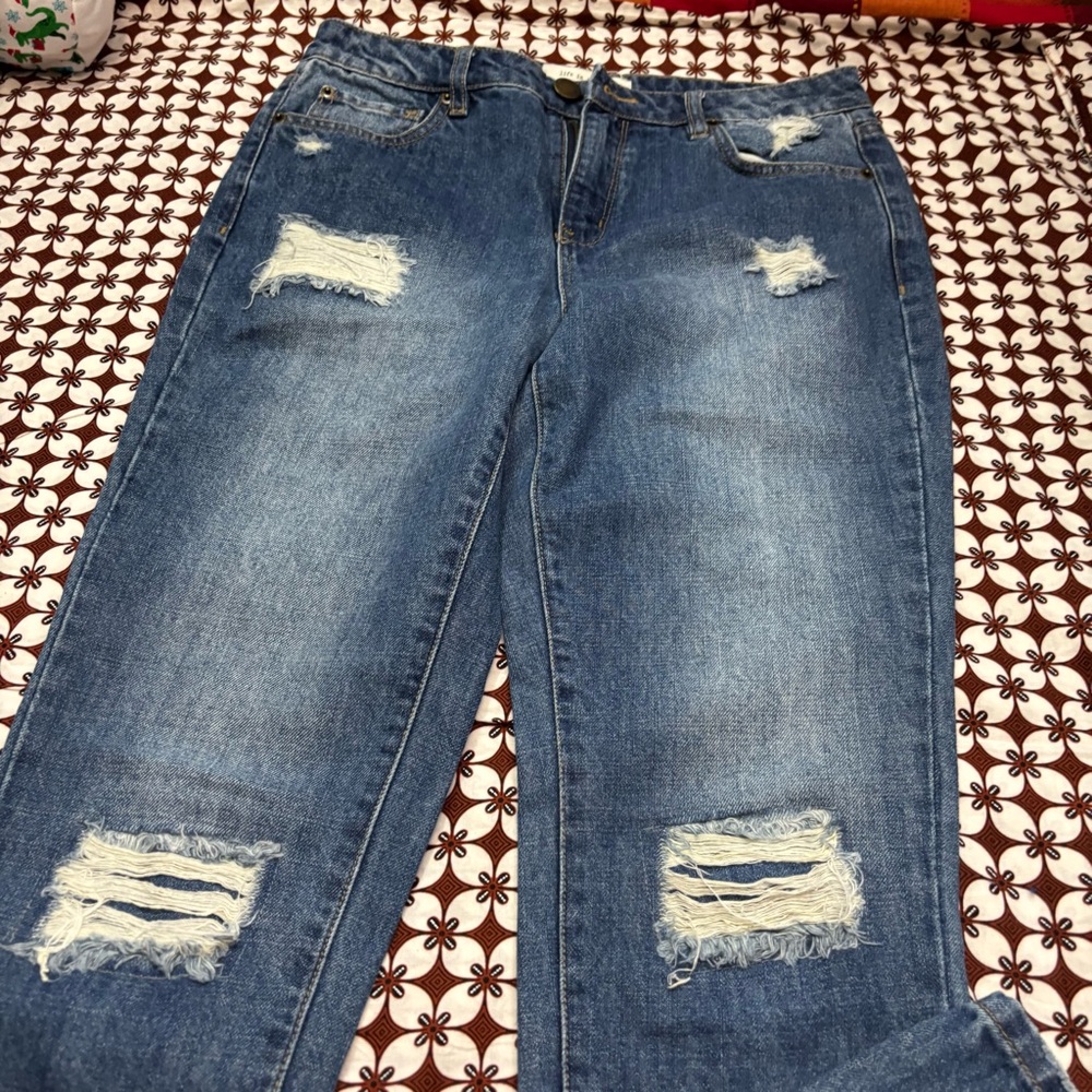 Blue Distressed patchwork High Rise Jeans - Picture 4 of 11